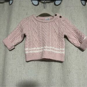 Janie and Jack Pink and White Cable Knit Sweater
